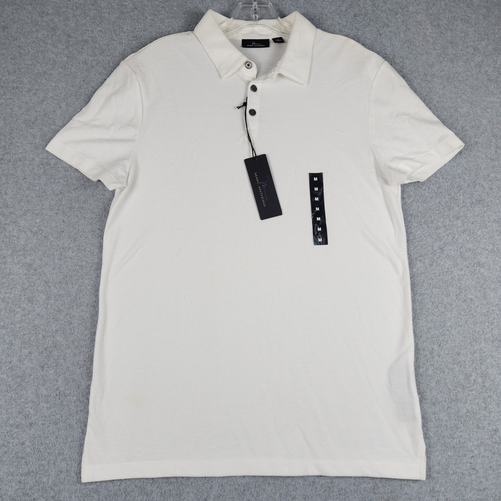 Marc Anthony Polo Shirt Men Medium White Pique Performance Slim Fit Short Sleeve